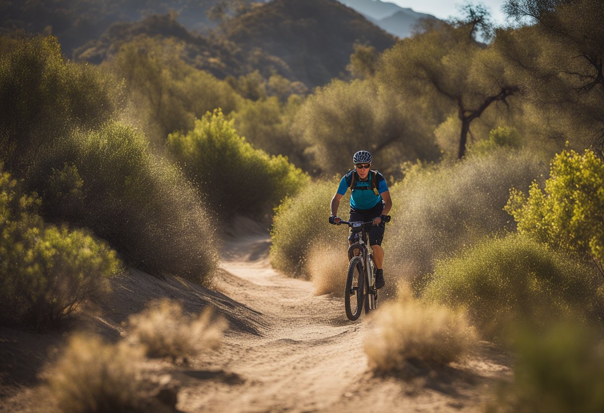 A biker biking the path on a trail