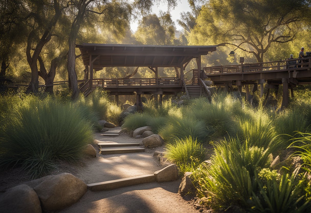 little wood bridge with people on it