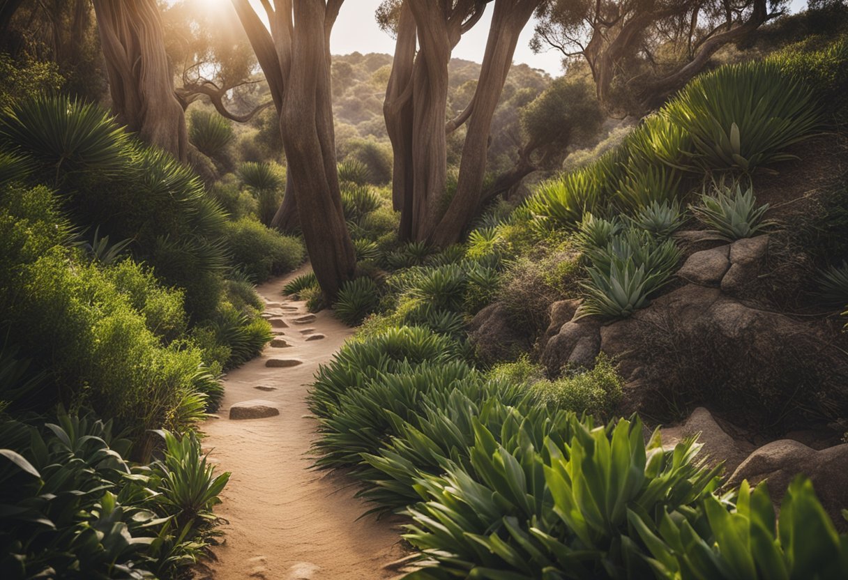path between trees and a sunny day