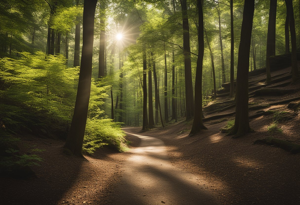 big trees and a hiking trail in between
