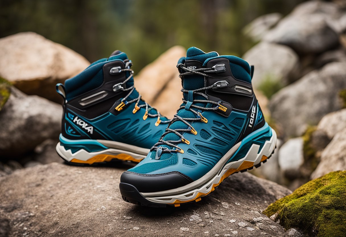 hiking boots on rocks