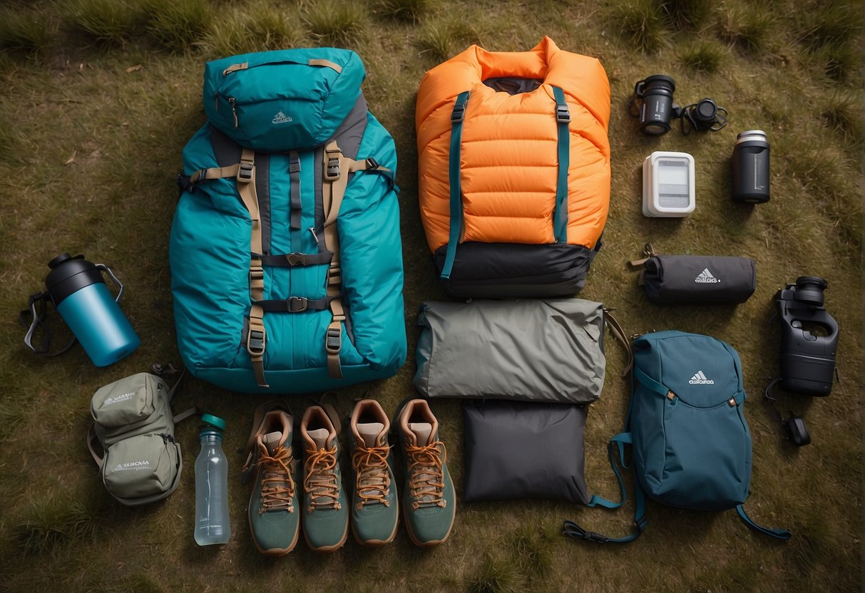 hiking gear on grass ground