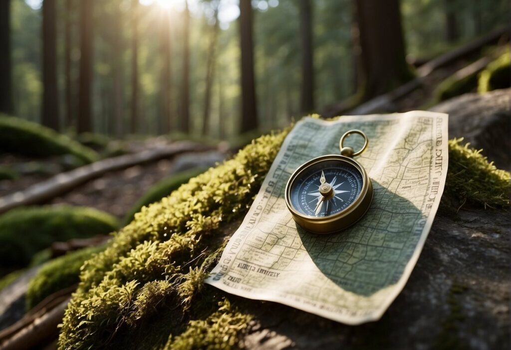 map and compass on the ground
