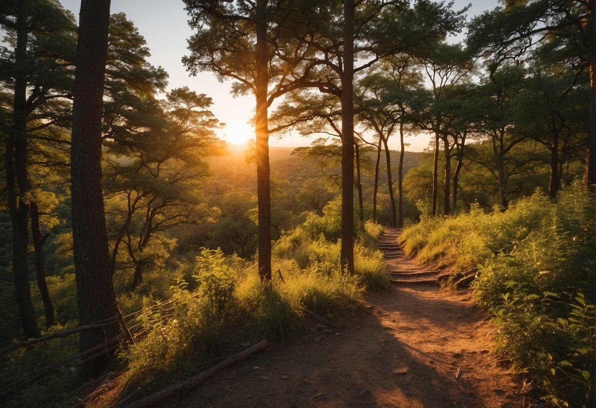 trees on a mountain with a dirt trail