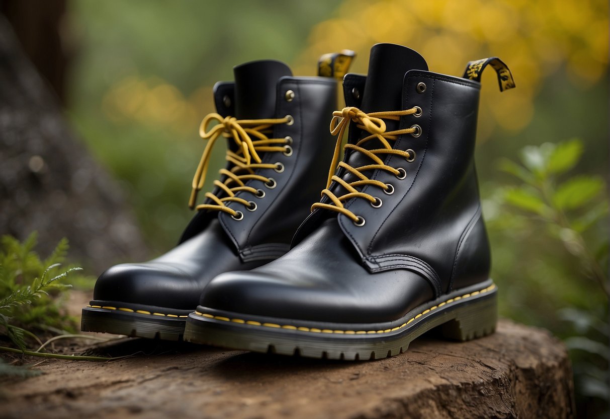 black hiking shoes with yellow laces