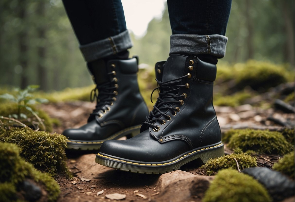 hiking boots standing on a stone trail