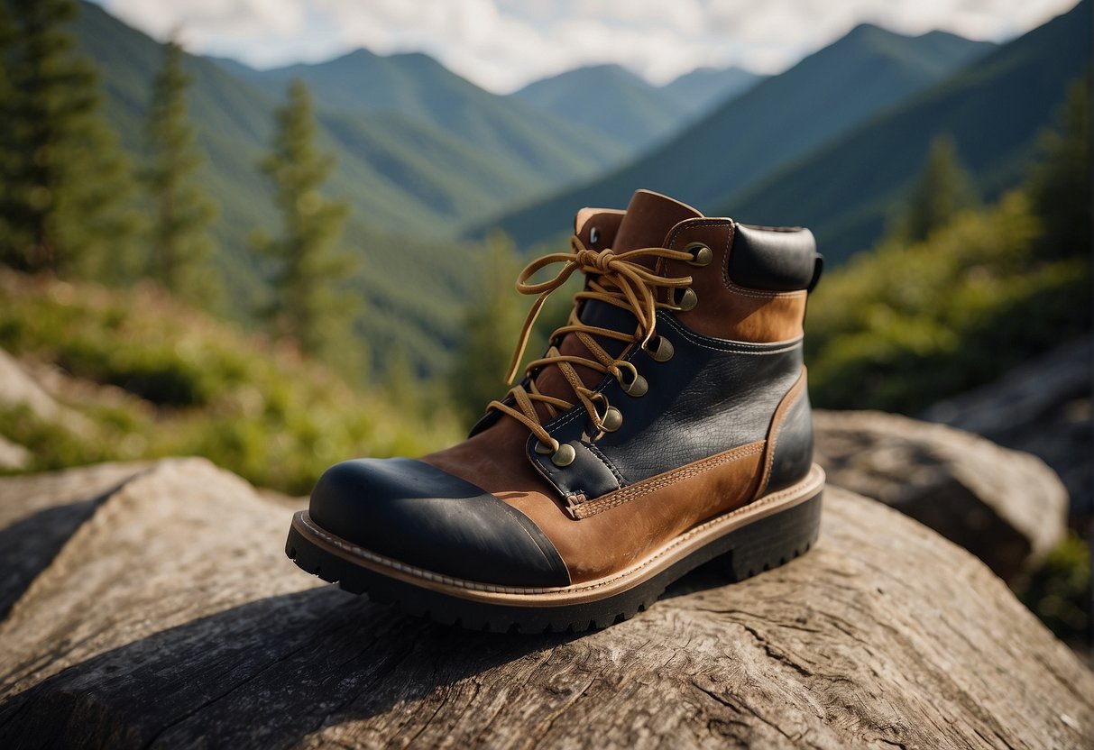 a boot standing on wood