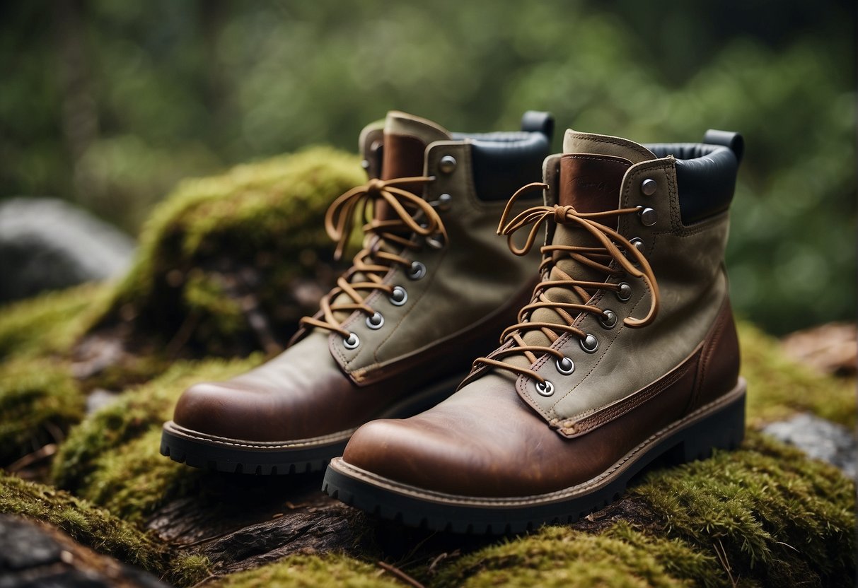 brown hiker boots on the ground
