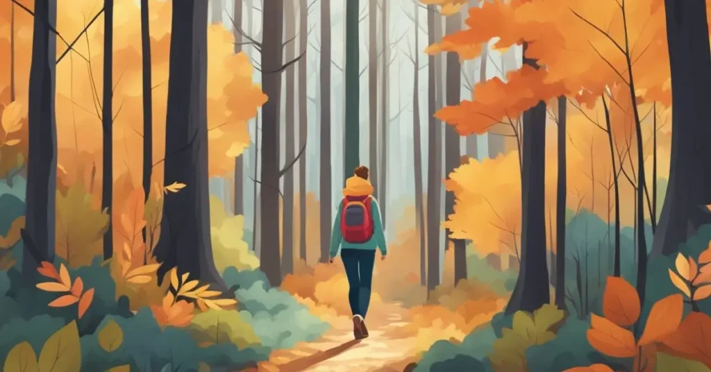 A cozy and stylish hiking outfit for women featuring a beanie, gloves, and a lightweight down jacket against a mountain backdrop.